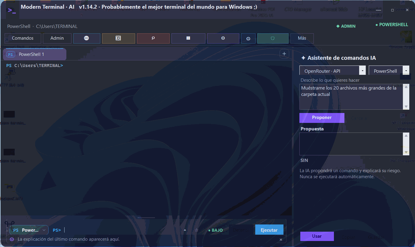 Modern Terminal AI en funcionamiento